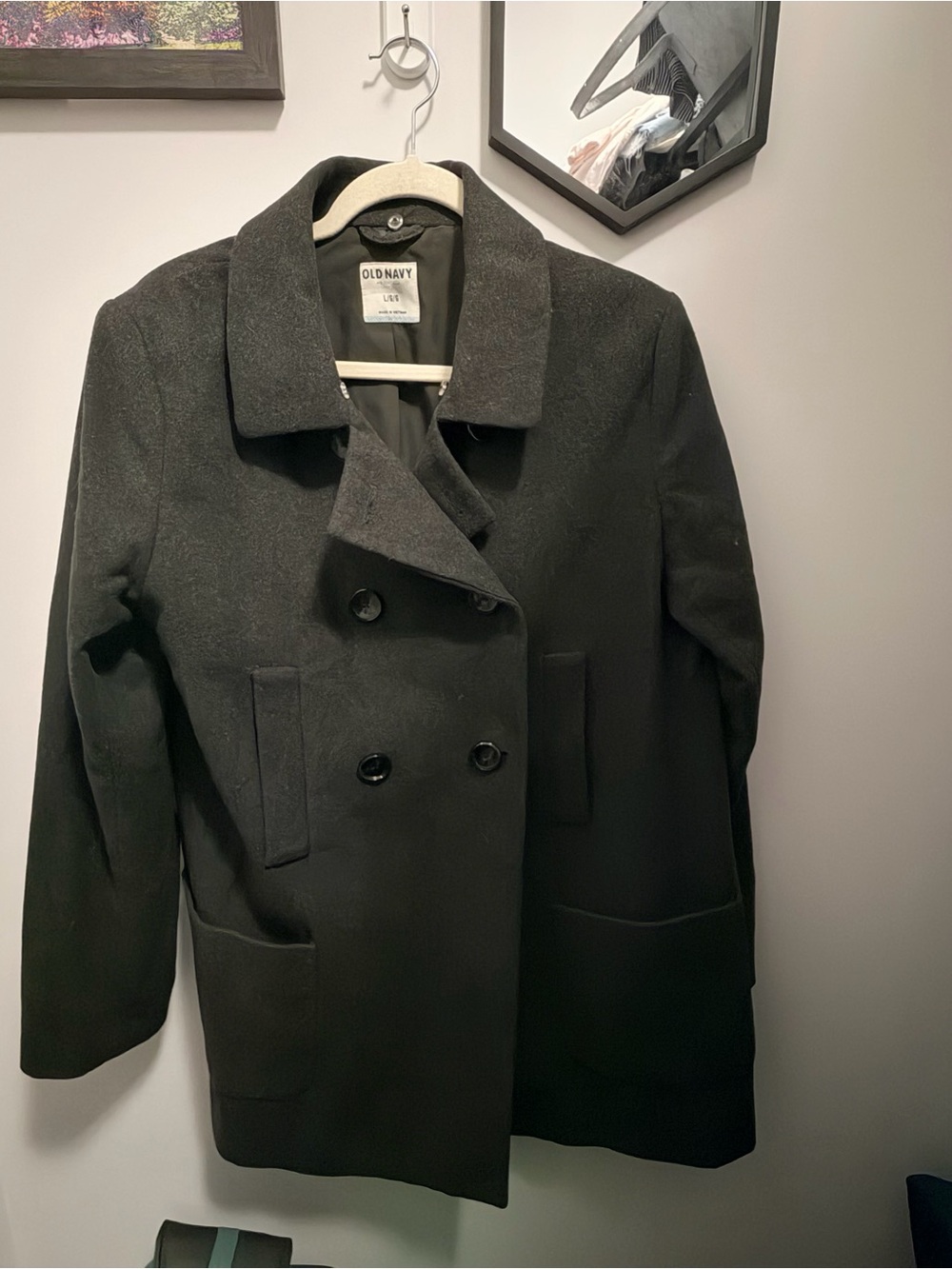 Old Navy Grey Double-Breasted Peacoat with Notch Collar